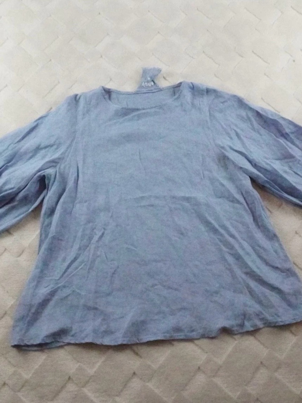 Yuvita Top Womens Medium Blue Tunic 100% Linen Oversized Lagenlook Artsy Popover